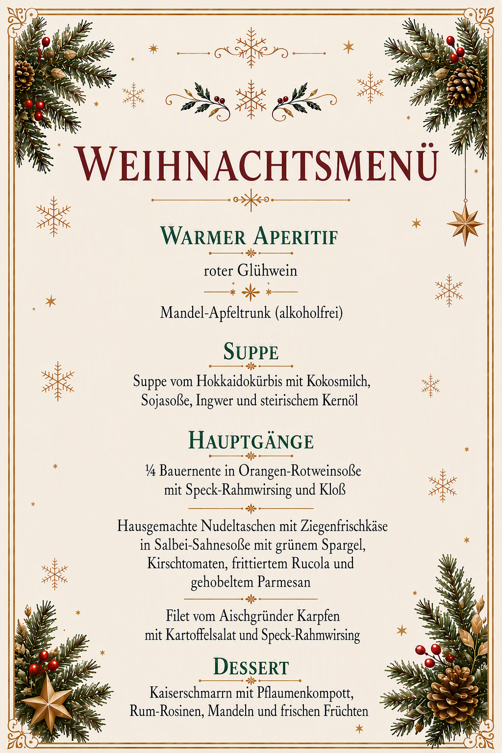 Weihnachtsmenü der GBI-Weihnachtsfeier 2026 – anklicken zum Vergrößern